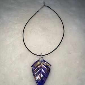 Purple and Gold glass Leaf Pendant Necklace